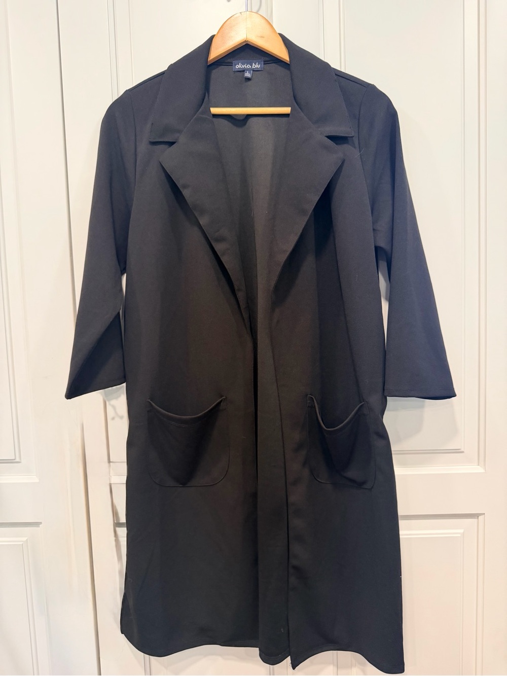 Alice + Olivia Black Open-Front Longline Trench Coat